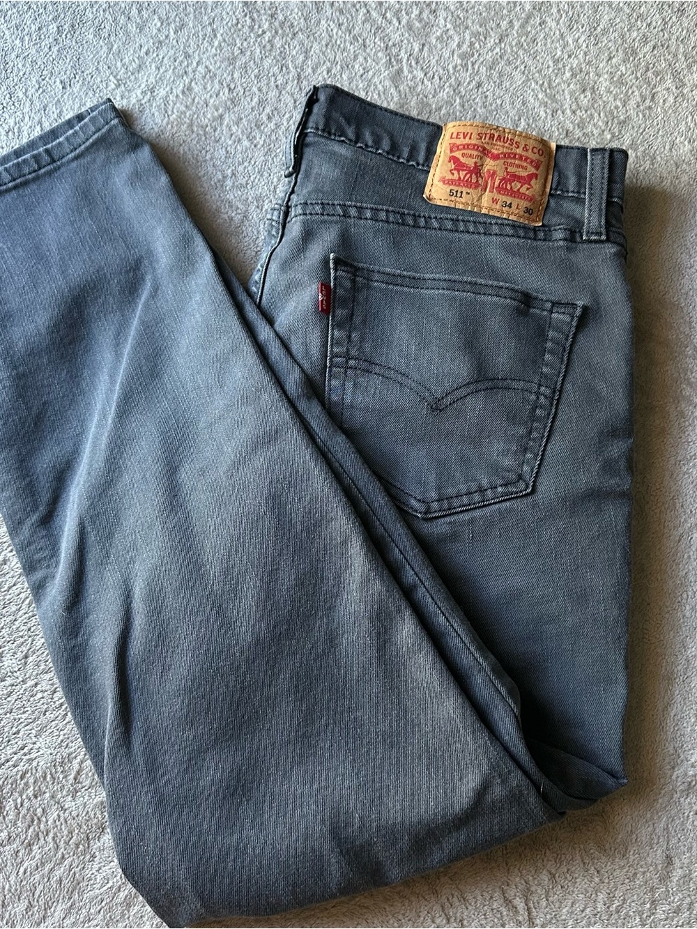 Levis 511 Slim Fit Jeans Mens 34x30 Gray Charcoal Fade WaterLess Denim Stretch